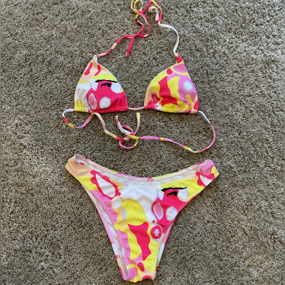 Aurelle Pink and Yellow Design Bikini